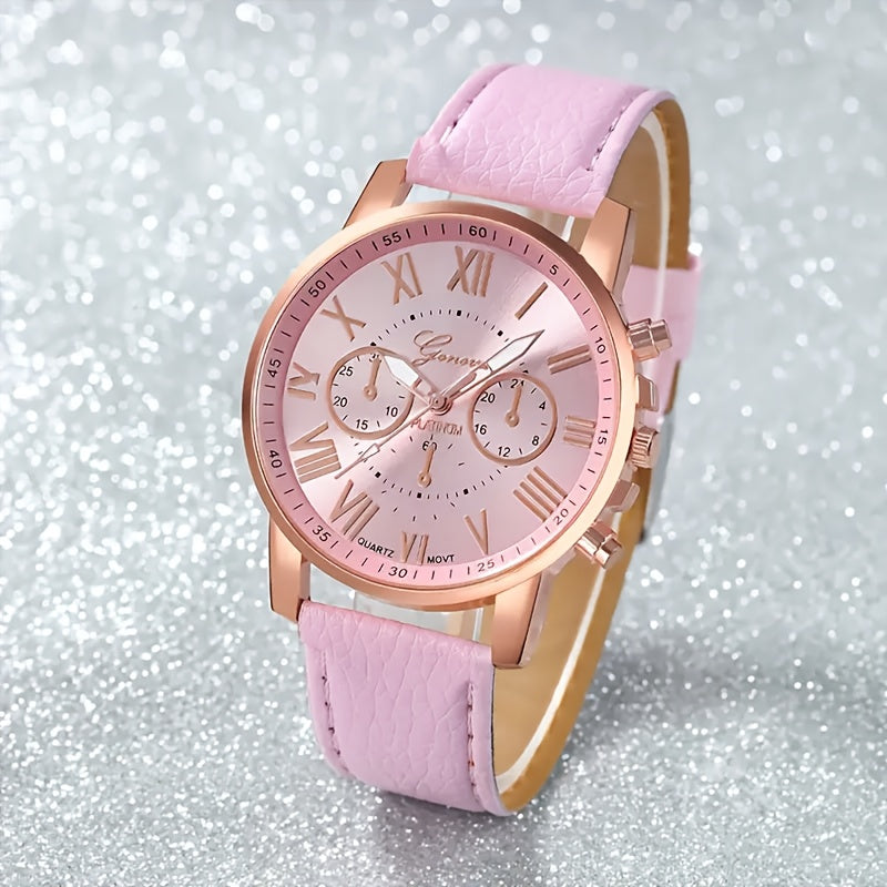 12pcs Fashion Men's and Women's Quartz Watch Set, Round Zinc Alloy Case, PUPU Leather Strap, No Battery Required, Available in Multiple Colors, with Button Battery